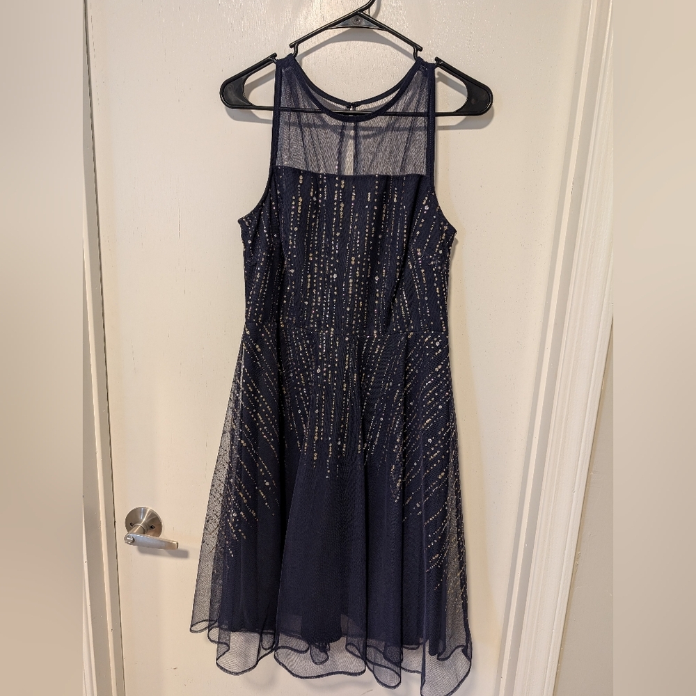 Navy Blue Dress with Gold Accents